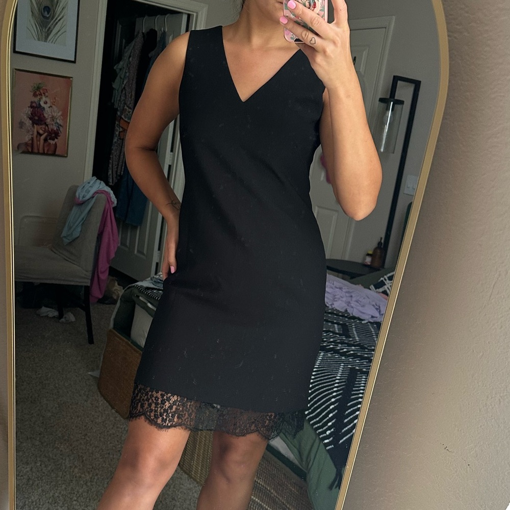 Karl Lagerfeld Black Mini Dress with Lace Hem